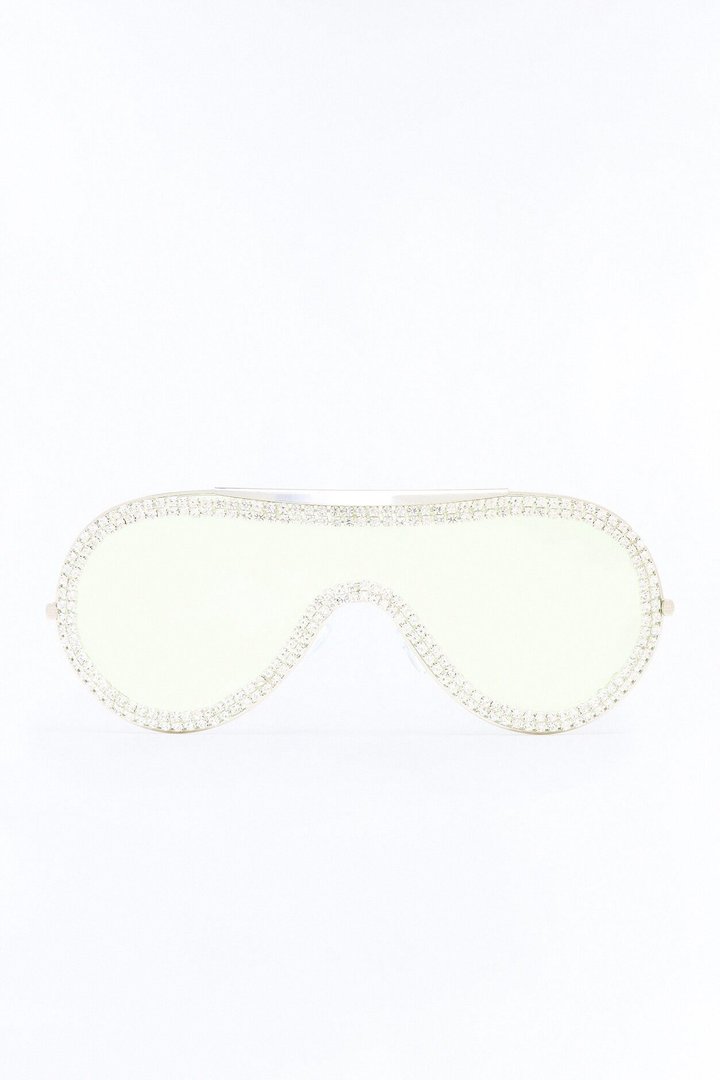 Rhinestone Rock Star Sunglasses - Silver/Yellow