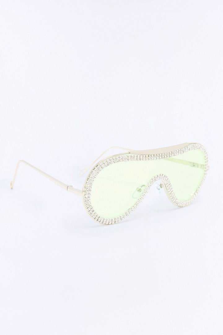 Rhinestone Rock Star Sunglasses - Silver/Yellow