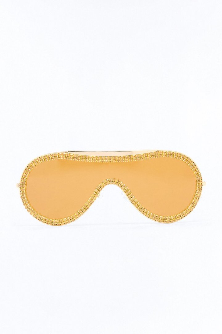 Rhinestone Rock Star Sunglasses - Gold/Brown