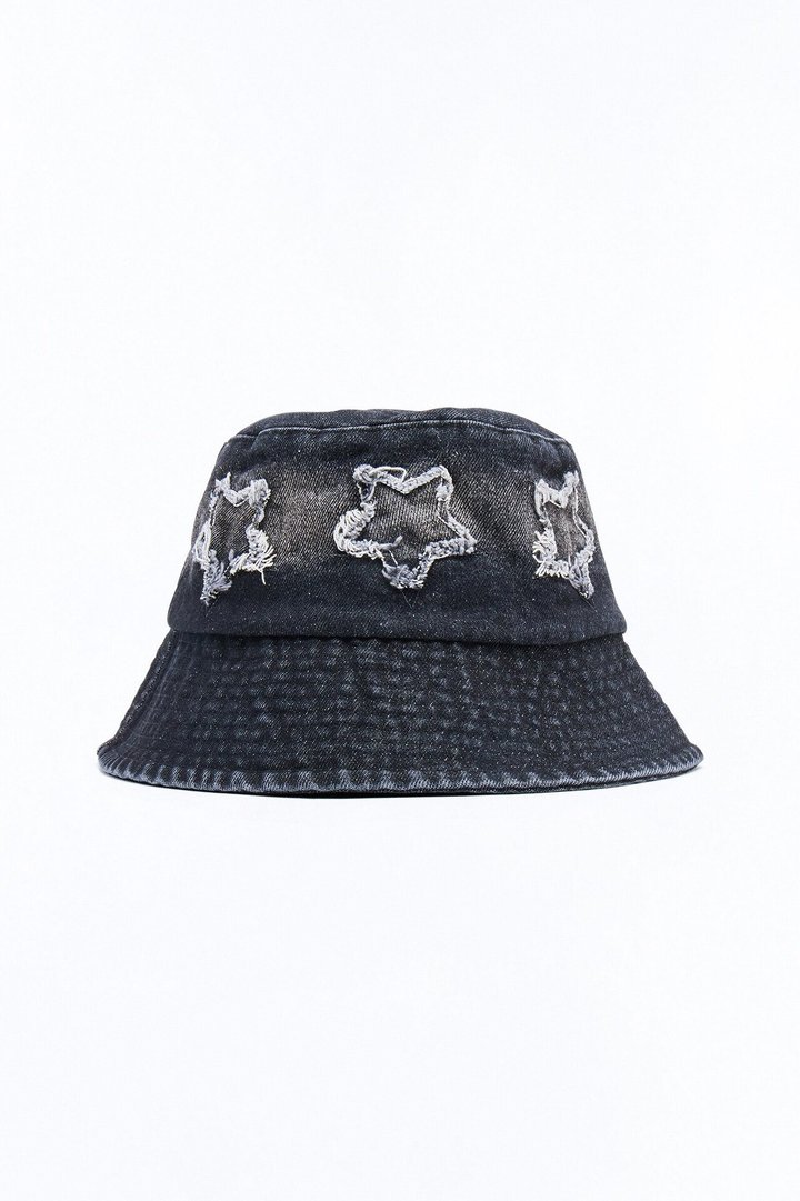 Cosmo Distress Denim Bucket Hat - Black Wash