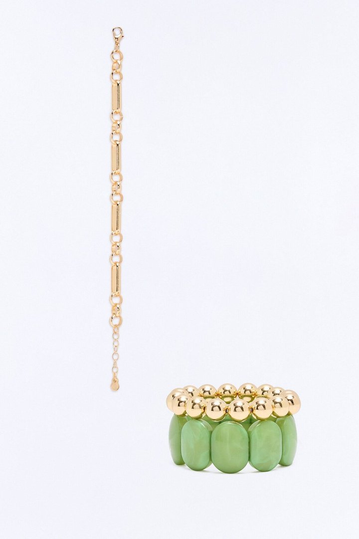 Island Babe 3 Piece Bracelet Set - Gold/Green