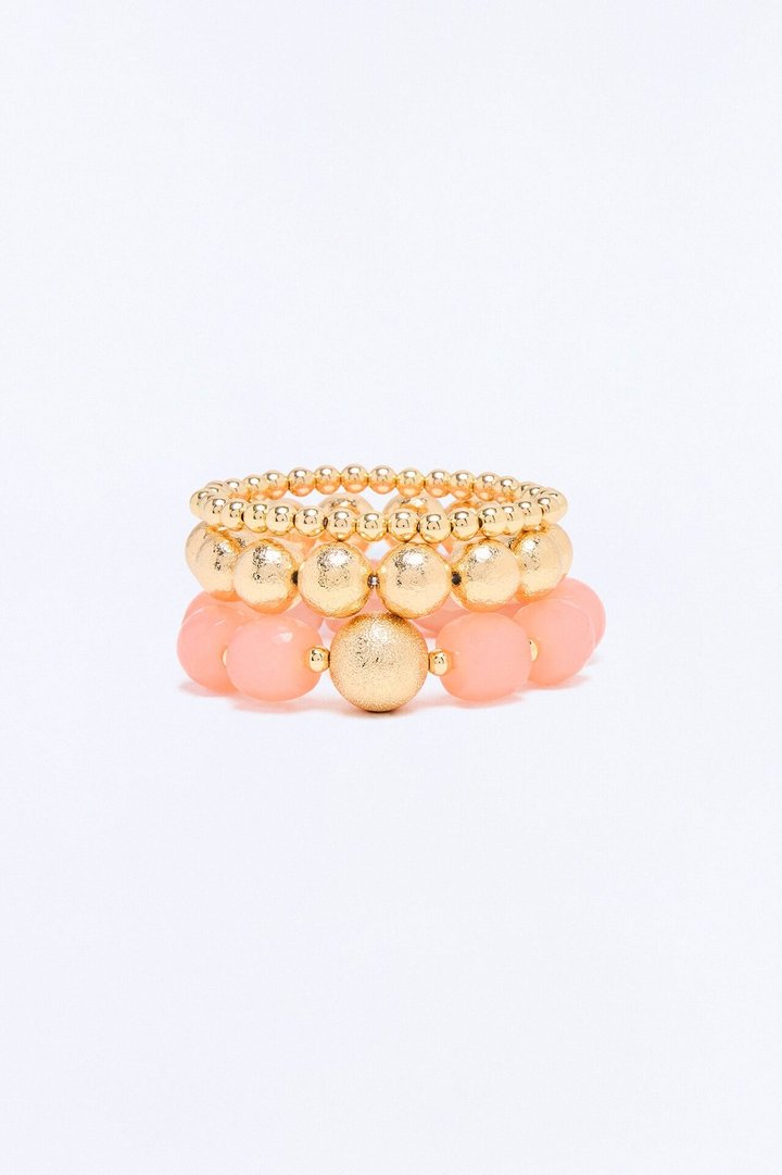 Always With Me Beaded 3 Piece Bracelet Set - Gold/Pink