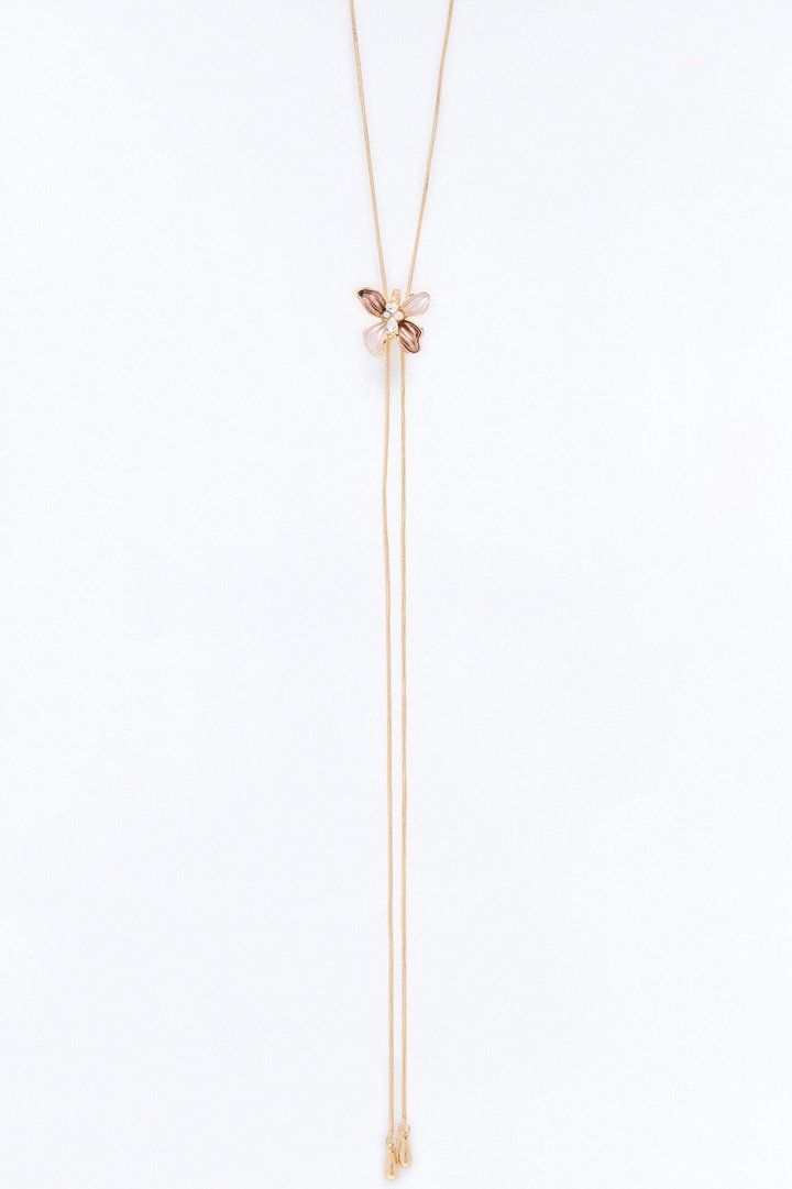 Little Flirty Lariat Necklace - Gold/Pink