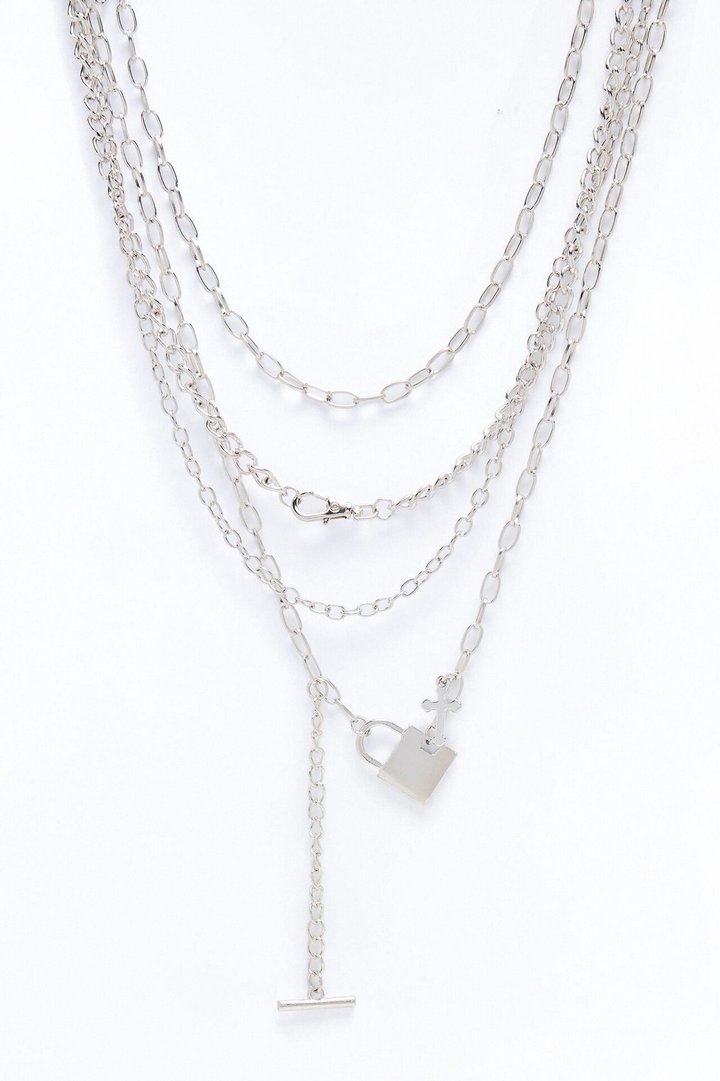 Blessings On Lock Layered Necklace - Silver