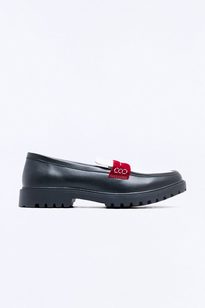 Faux Leather Penny Strap Chunky Loafer - Black/Red