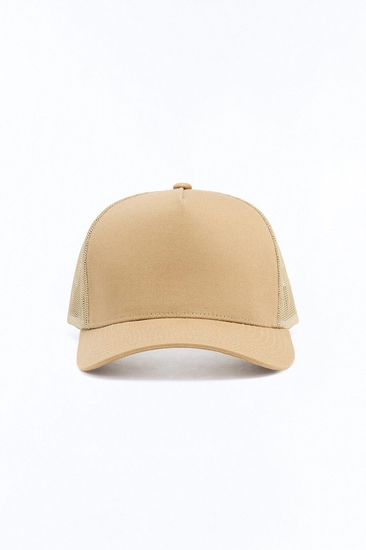 Basic Mesh Back Panel Snapback Hat - Khaki