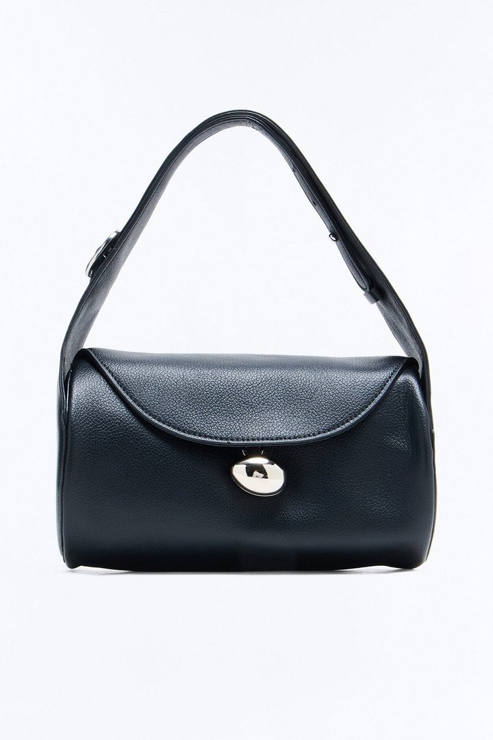 Minimal Talk Faux Leather Shoulder Bag - Black