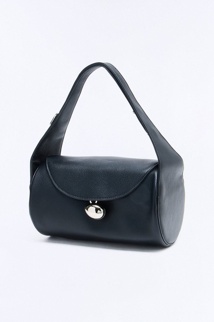 Minimal Talk Faux Leather Shoulder Bag - Black