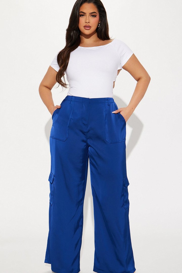 Pretty Girl Satin Cargo Pant - Navy
