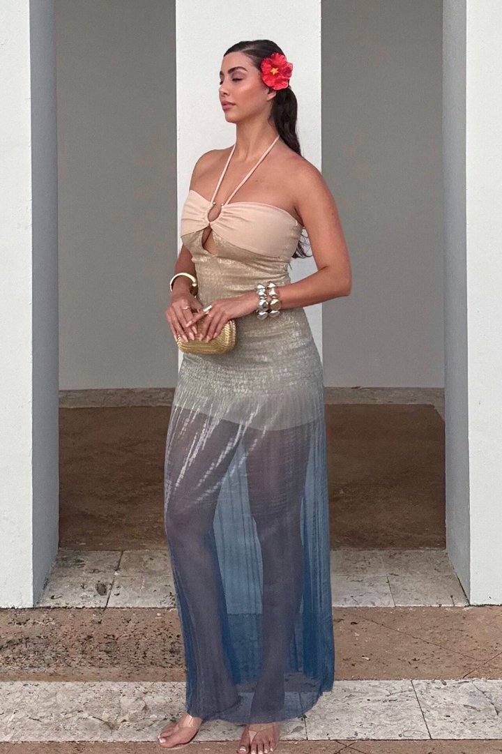 Aimee Ombre Metallic Maxi Dress - Teal/combo