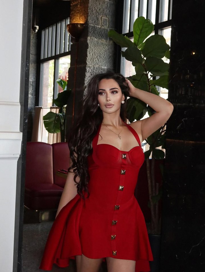 Alondra Asymmetrical Bandage Mini Dress - Red