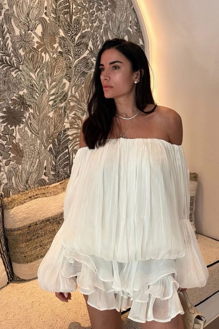 Oralee Off Shoulder Organza Mini Dress - White