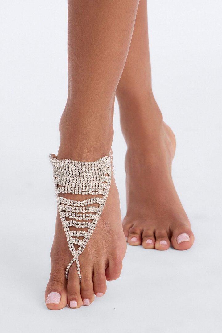Glam Moment Rhinestone Toe Chain - Silver