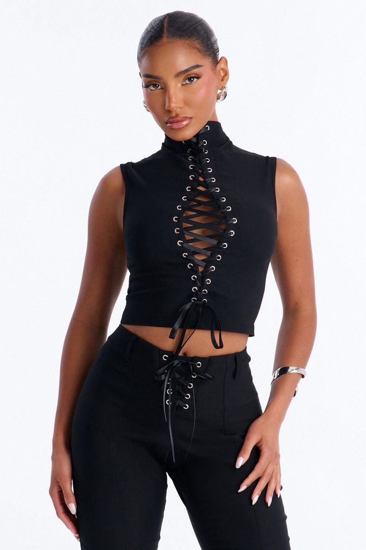 Laced Up And Living Capri Set - Black