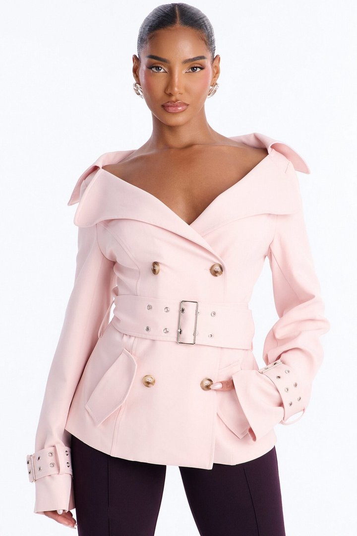 Georgina Off Shoulder Trench Coat - Pink