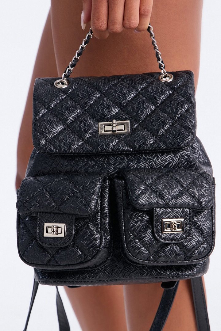 Packed In Style Faux Leather Backpack - Black