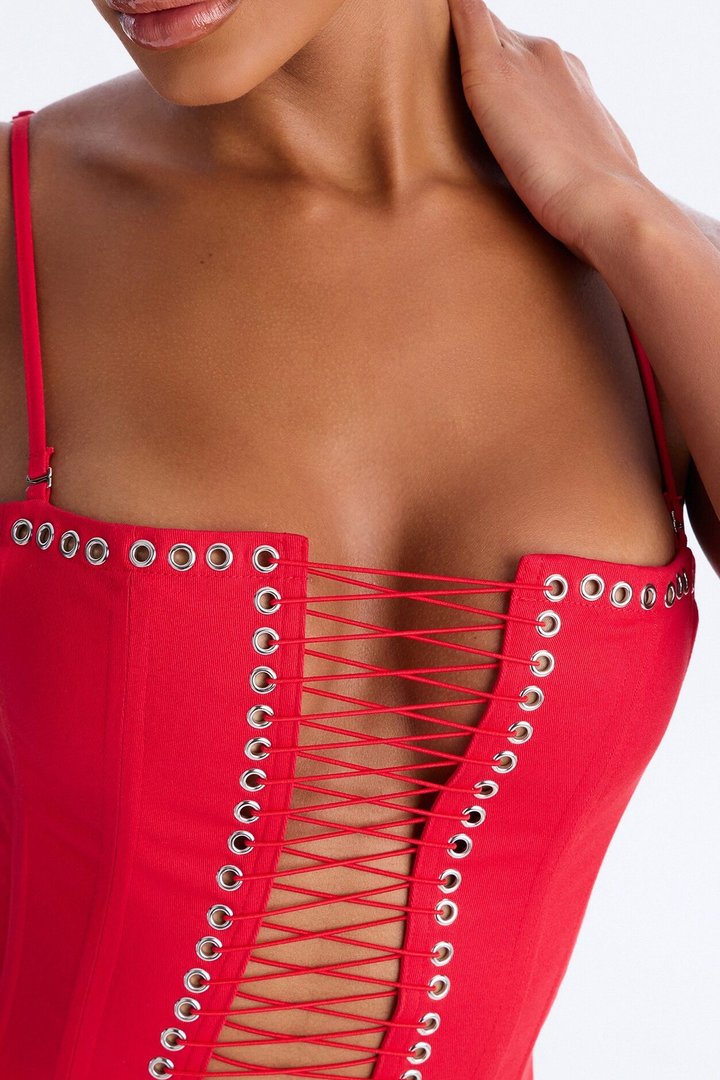 Dark Beauty Lace Up Corset Top - Red