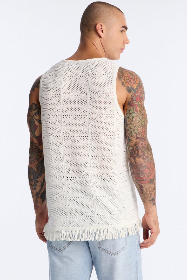 Cabana Tassel Fringe Tank - White