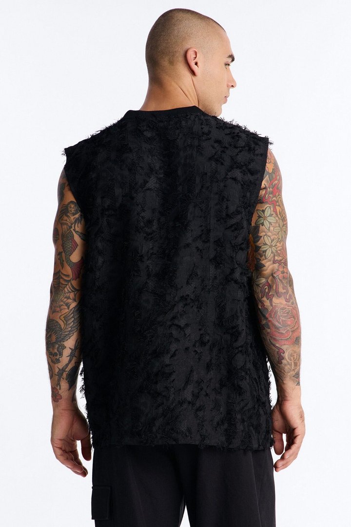 Relaxed Kelpstone Textured Sleeveless Tee - Black