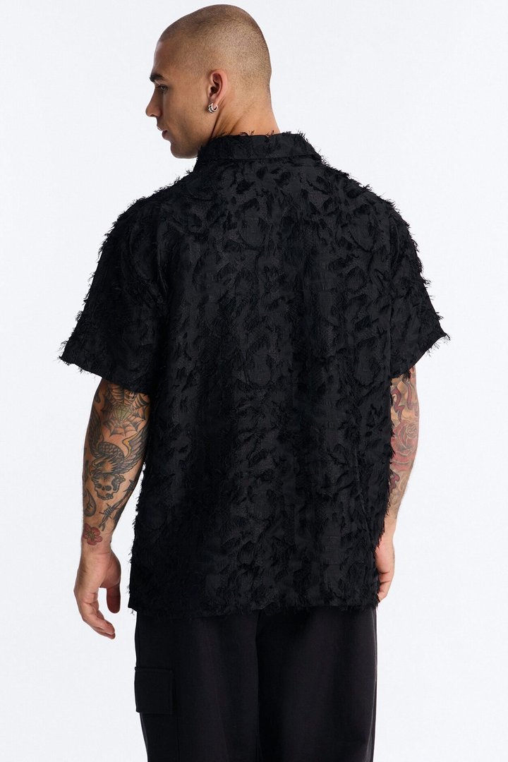 Oversized Kelpstone Textured Polo - Black