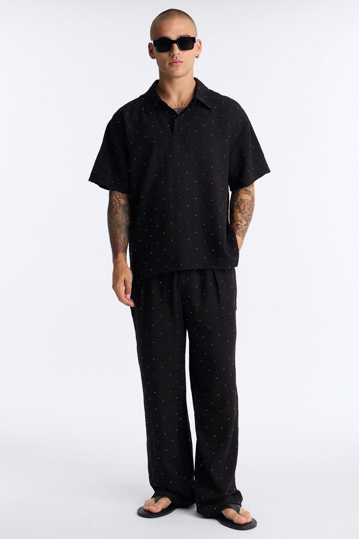 Oversized Midnight Glimmer Polo - Black