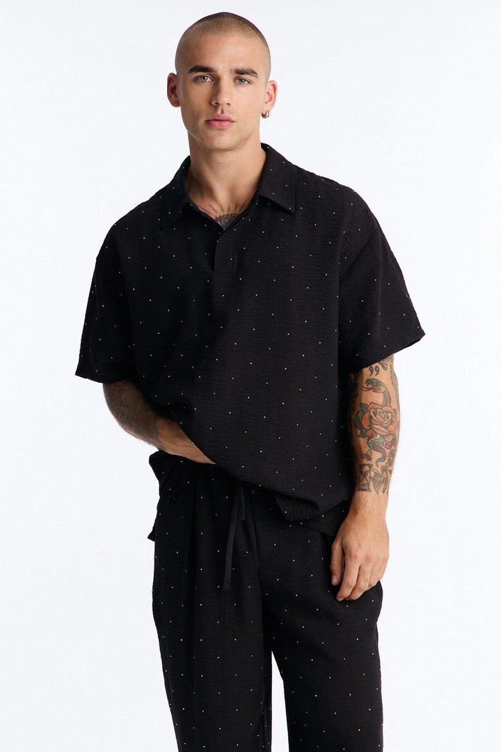 Oversized Midnight Glimmer Polo - Black