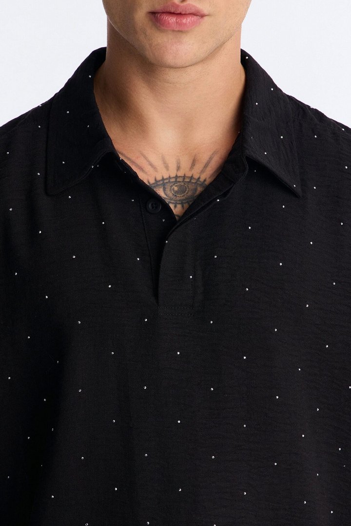 Oversized Midnight Glimmer Polo - Black