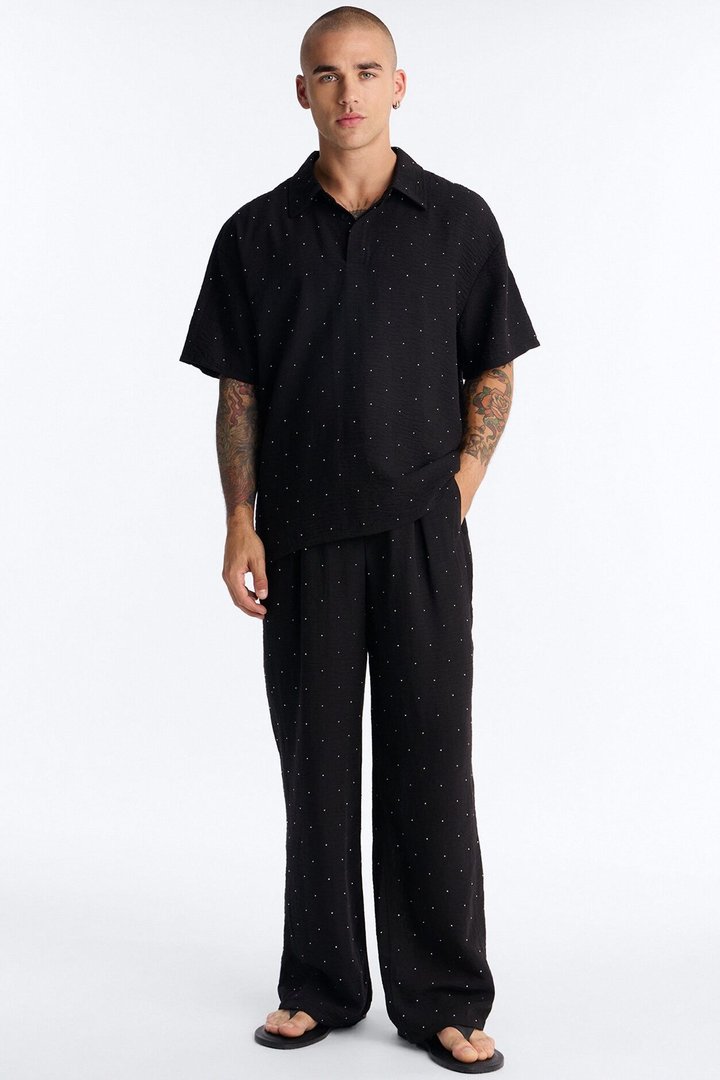 Baggy Pleated Midnight Glimmer Pant - Black