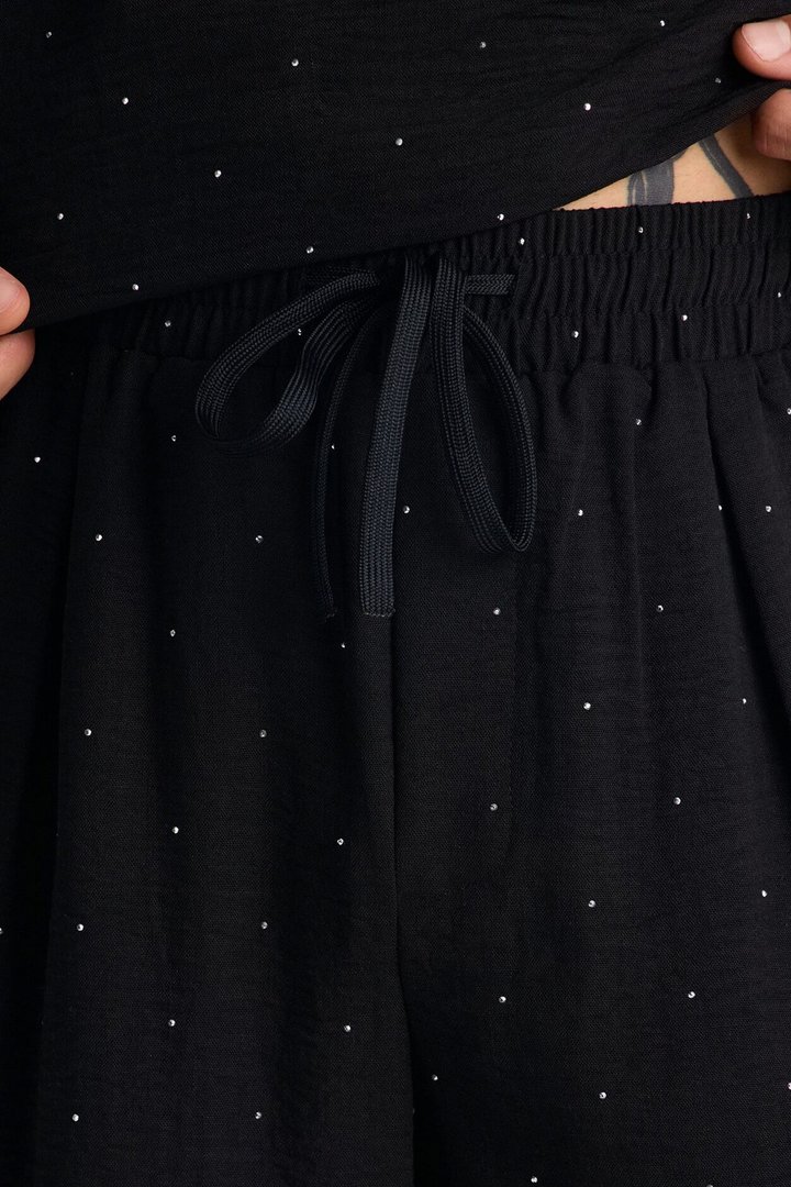 Baggy Pleated Midnight Glimmer Pant - Black