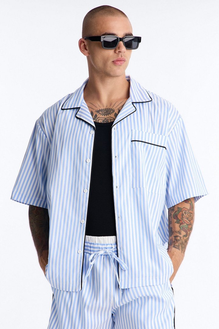 Cozy Night In Stripe Lounge Top - Blue/combo