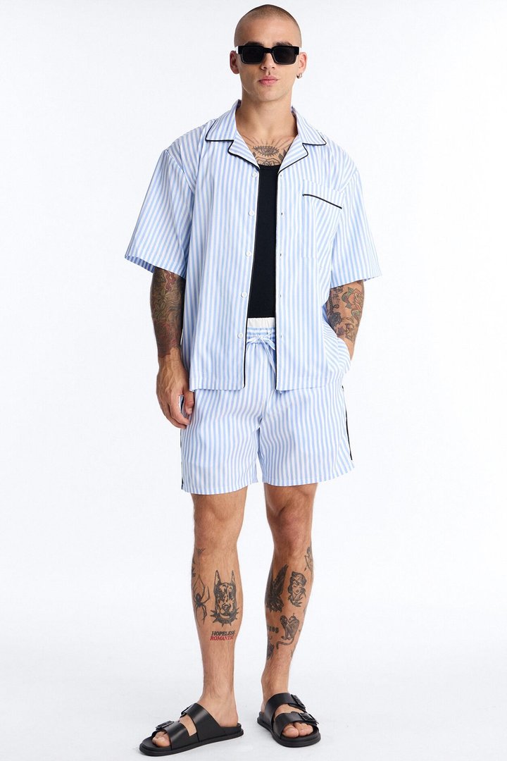 Cozy Night In Stripe Lounge Shorts - Blue/combo