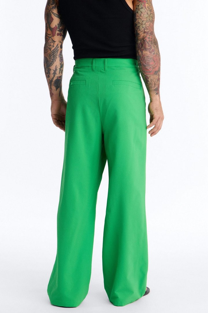 Wide Leg Textured Seersucker Trouser - Green