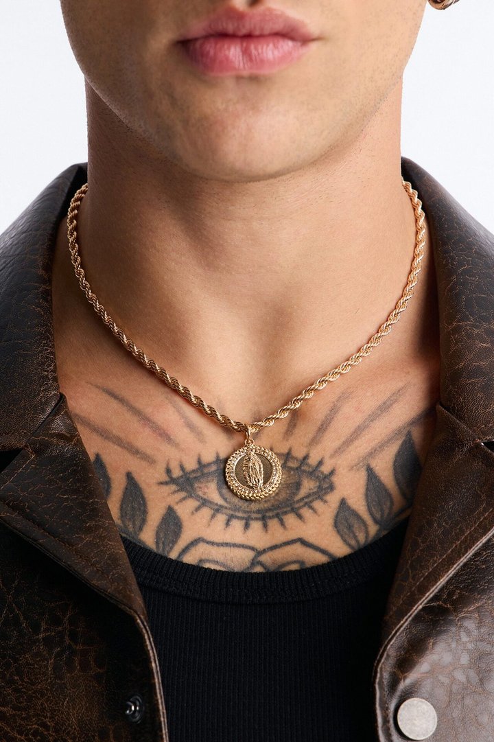Saint Pendant Rope Chain Necklace - Gold