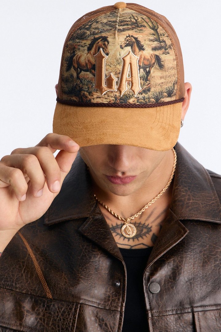 Wild West LA Trucker Snapback Hat - Brown