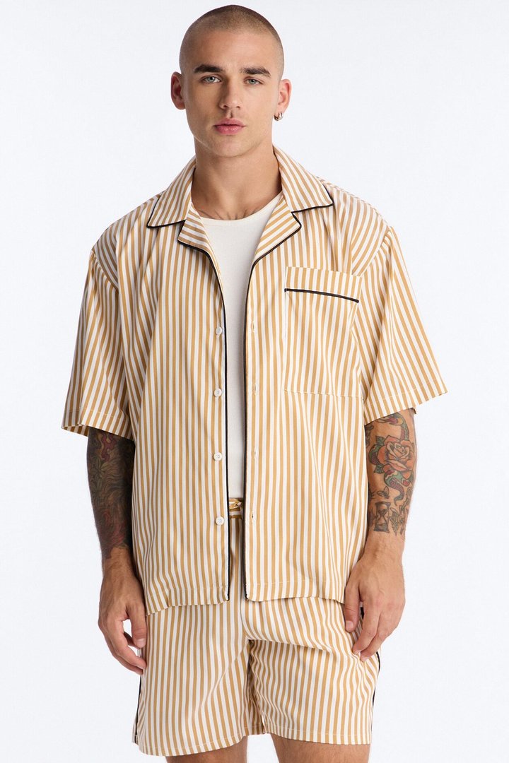 Cozy Night In Stripe Lounge Top - Gold/combo
