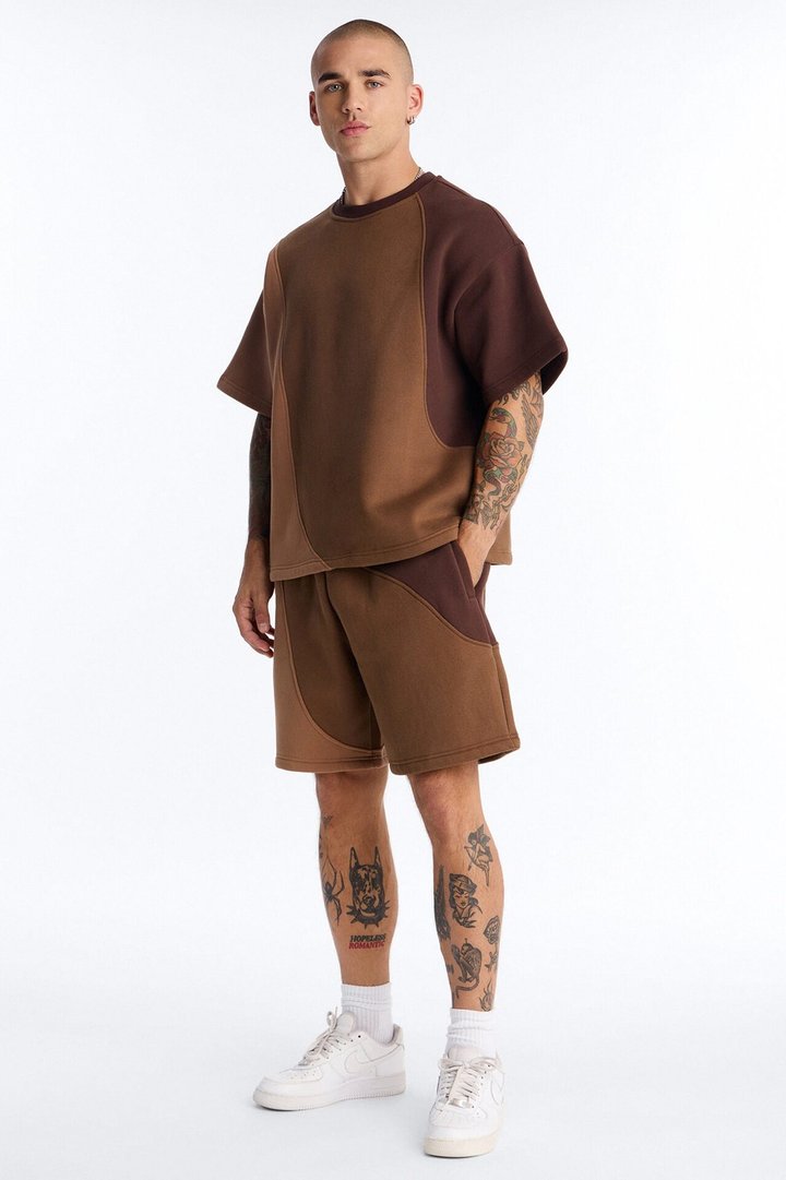 Neapolitan Paneled Relaxed Sweatshort - Brown/combo
