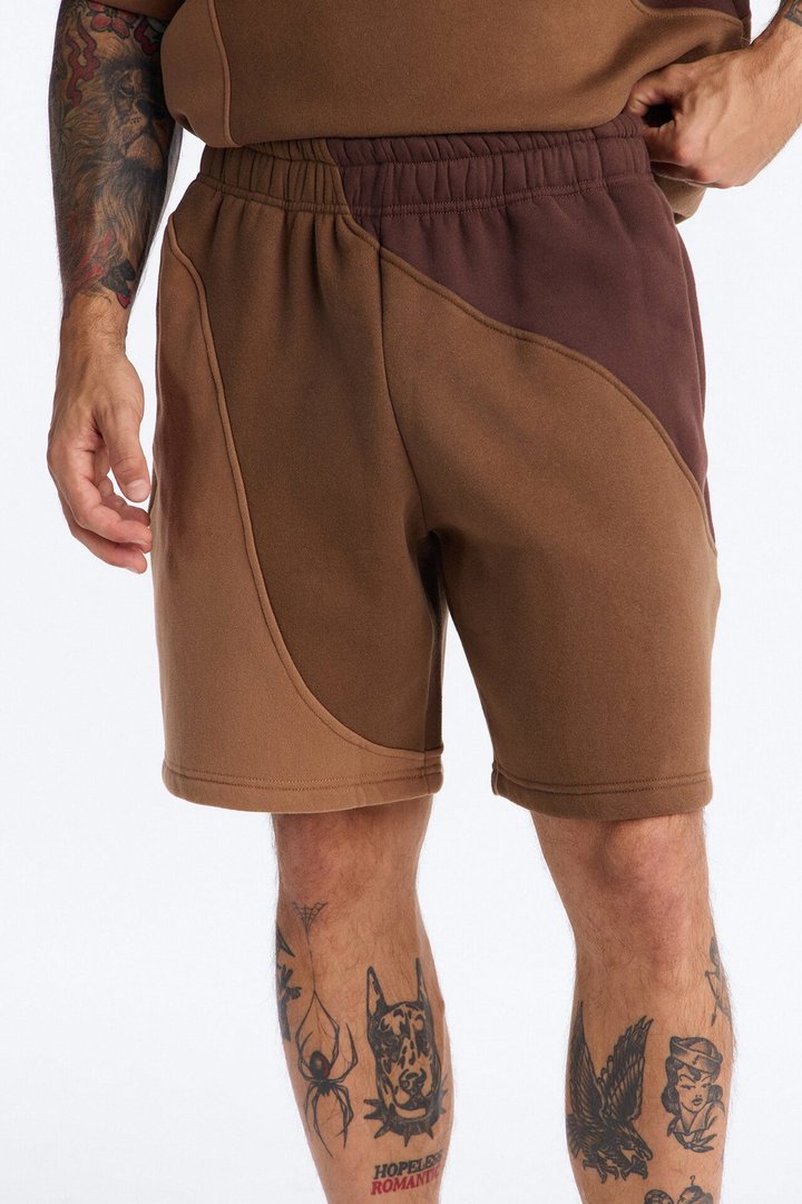 Neapolitan Paneled Relaxed Sweatshort - Brown/combo