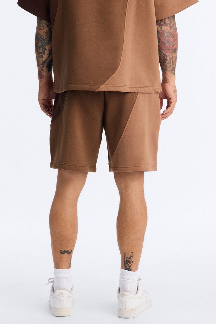Neapolitan Paneled Relaxed Sweatshort - Brown/combo