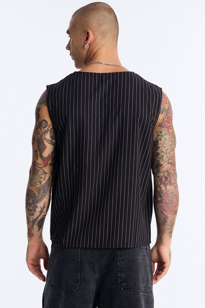 Maison Tailored All Over Pocket Belvedere Vest - Black