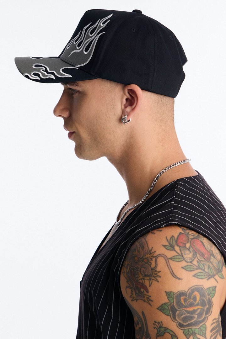Super Hot Embroidery Cotton Twill Snapback Hat - Black