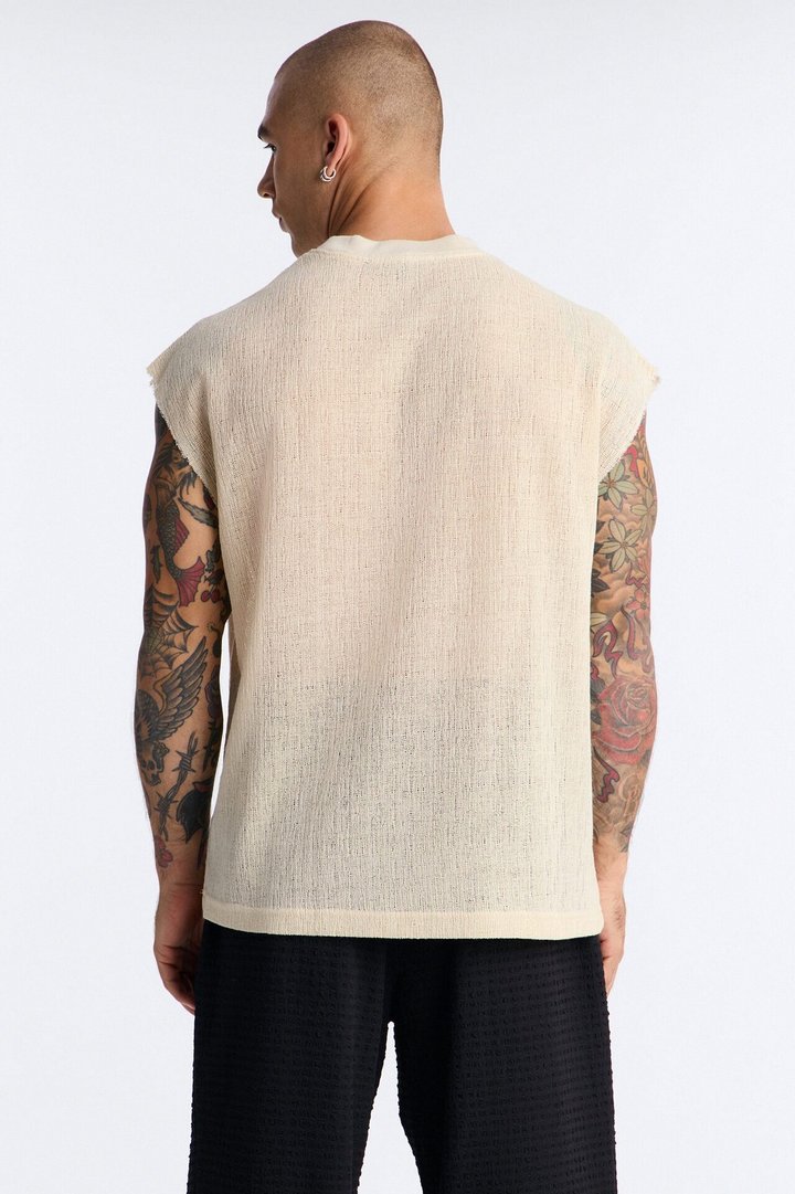 Oversized Sand Shell Sleeveless Tee - Oatmeal