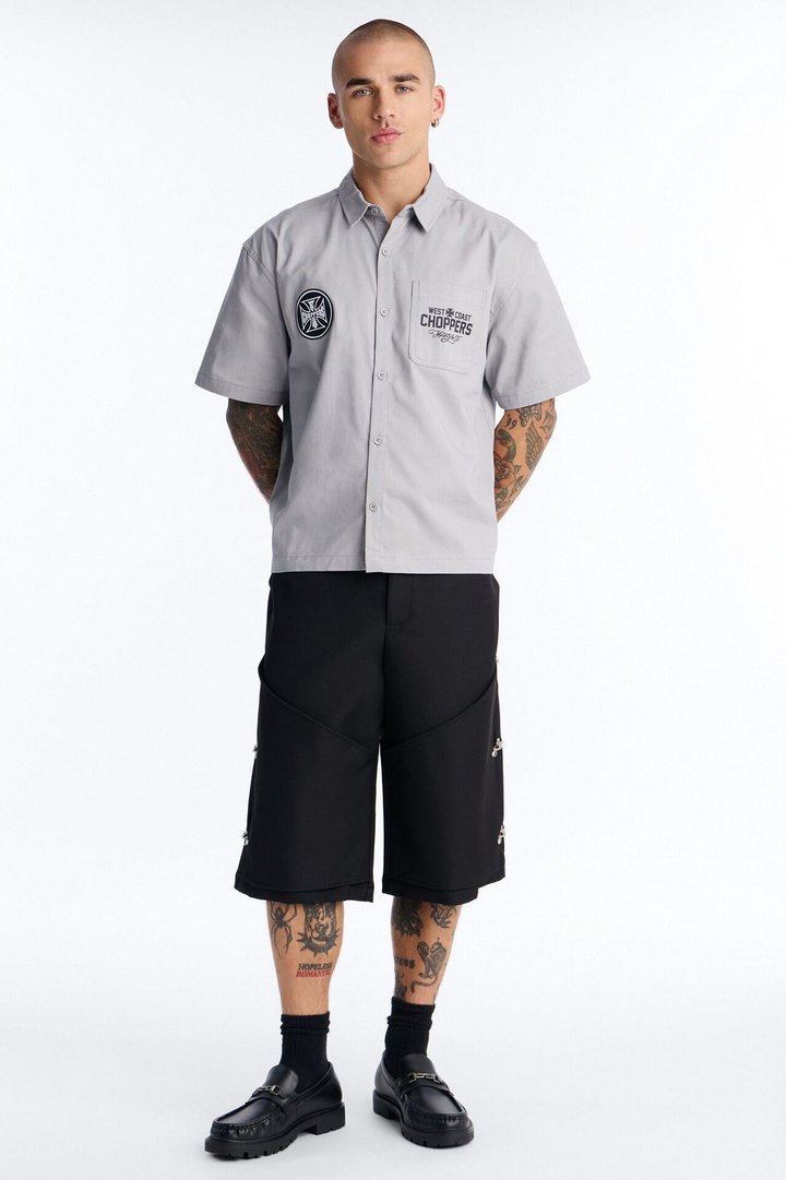 West Coast Choppers Patch Button Up Shirt - Light Grey