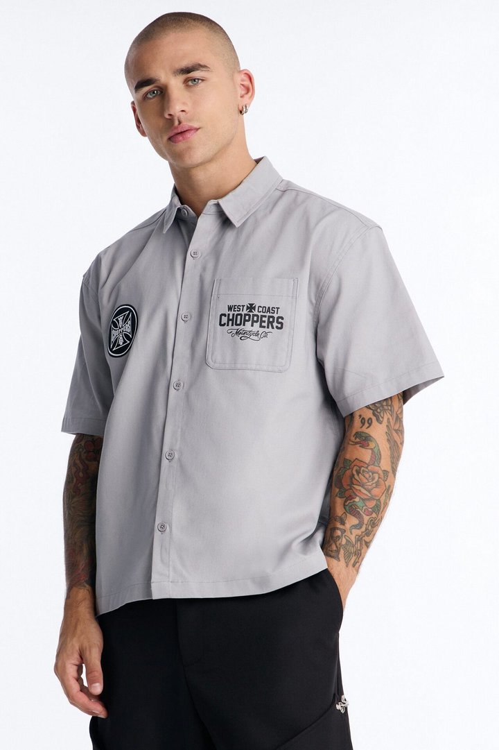 West Coast Choppers Patch Button Up Shirt - Light Grey