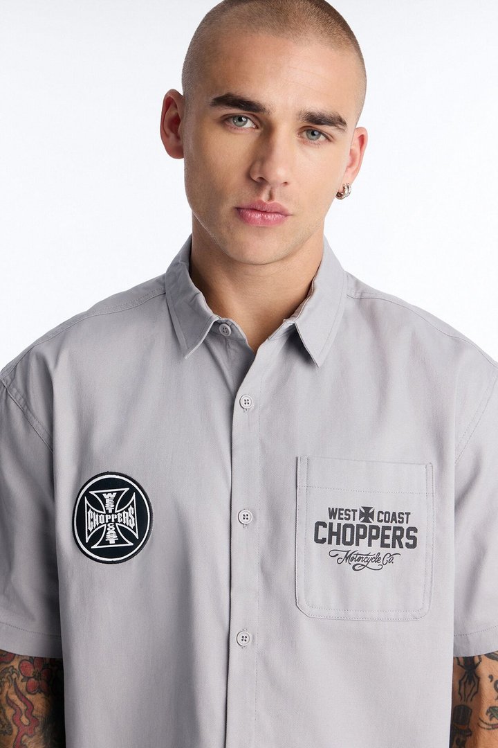 West Coast Choppers Patch Button Up Shirt - Light Grey