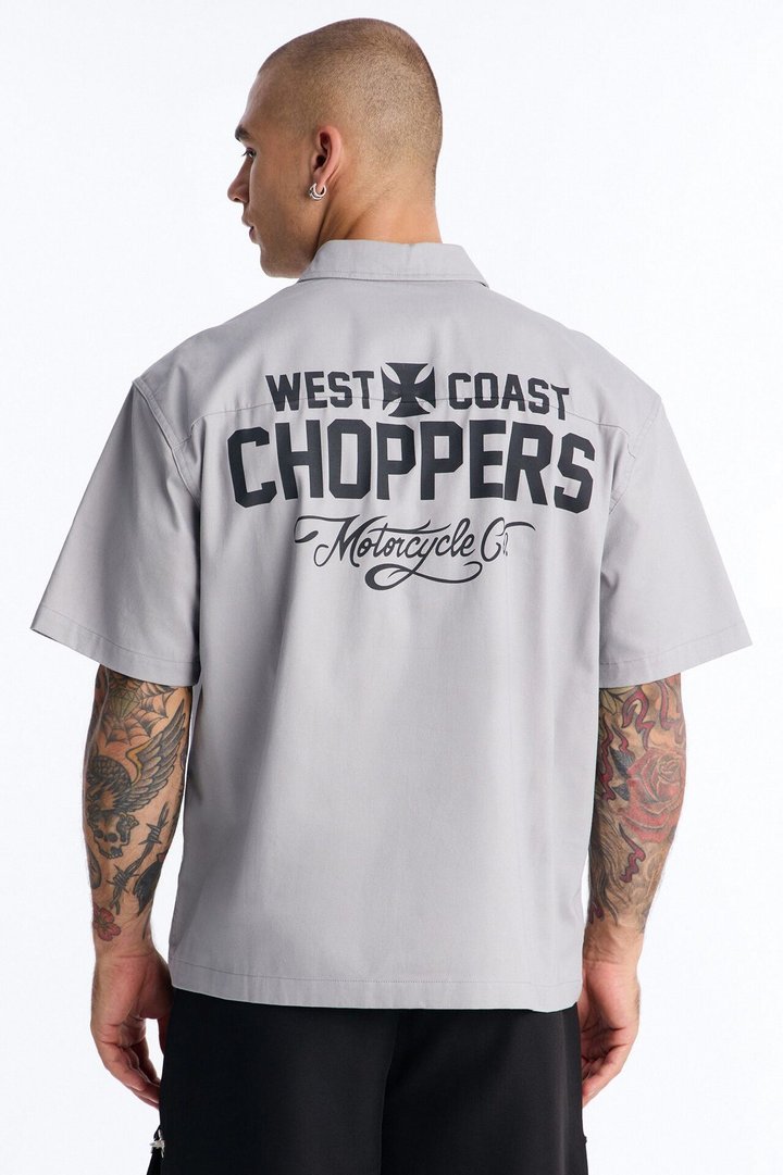 West Coast Choppers Patch Button Up Shirt - Light Grey