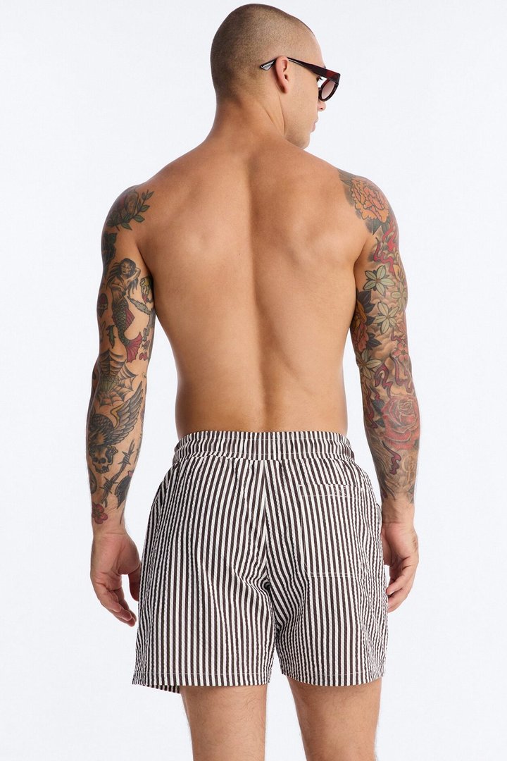Striped Resort Seersucker Swim Trunk 6″ - Brown