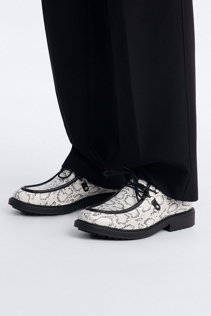 Snake Print Lug Sole Lace Up Shoe - White/combo