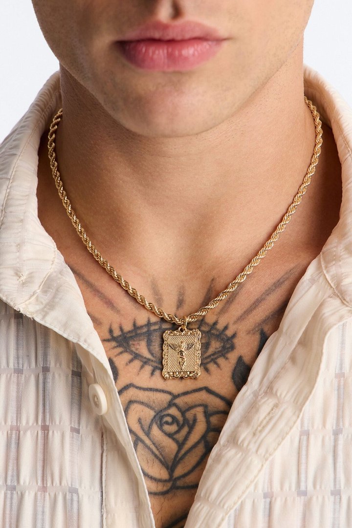 Angel Pendant Rope Chain Necklace - Gold