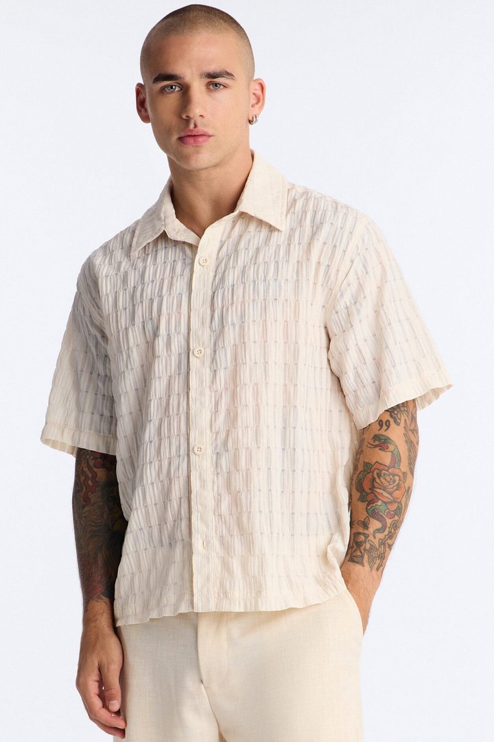 Dream Puff Cuban Collar Button Up Shirt - Cream