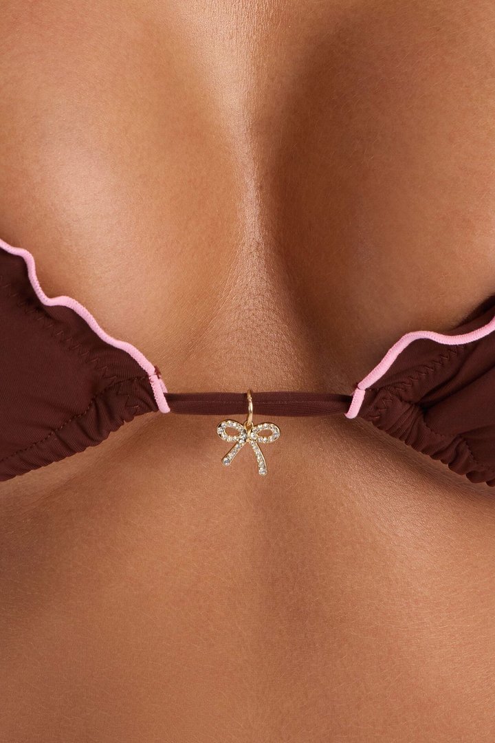 Summer Dream 2 Piece Lettuce Trim Triangle Bikini Set - Chocolate